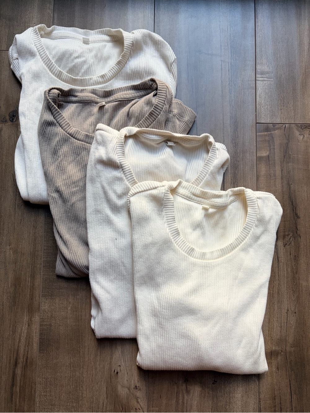 Muji Women's Short Sleeve Ribbed Tees - Cream and Grey